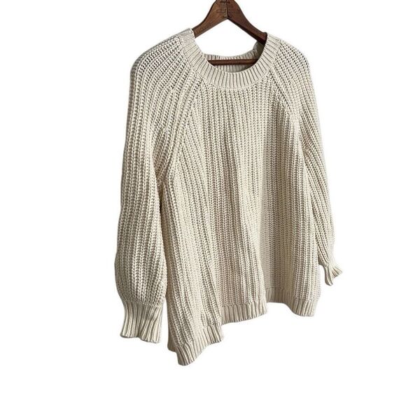 Aerie Chunky Knit Crew Neck Balloon Long Sleeve Pullover Sweater Cream Small - Picture 2 of 7